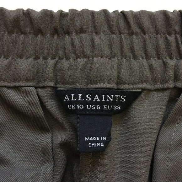 All Saints Size 6 Green Pleated Front Tapered Leg Pull On Stretch Trouser Pants - Picture 9 of 12